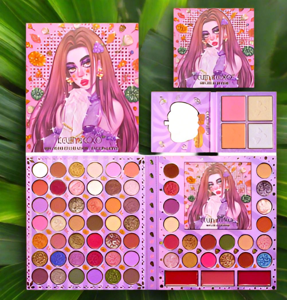 KEVIN & COCO FLOWERS AND MUSHROOM EARRINGS 69 COLOR EYESHADOW AND FACE PALETTE