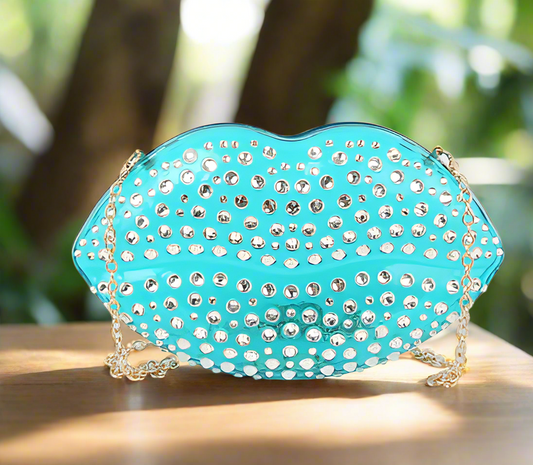 CLEARANCE Rhinestone Studded Lips Evening Bag