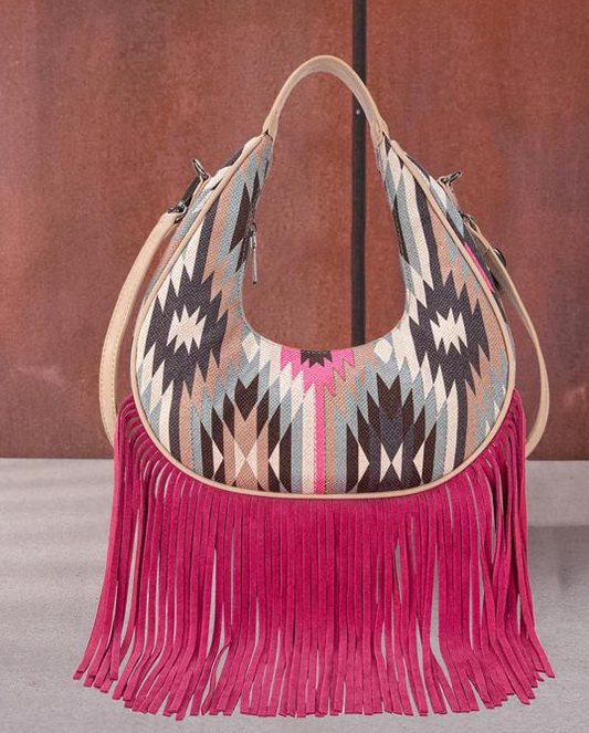 CLEARANCE Montana West Aztec Fringe Crescent Crossbody Bag
