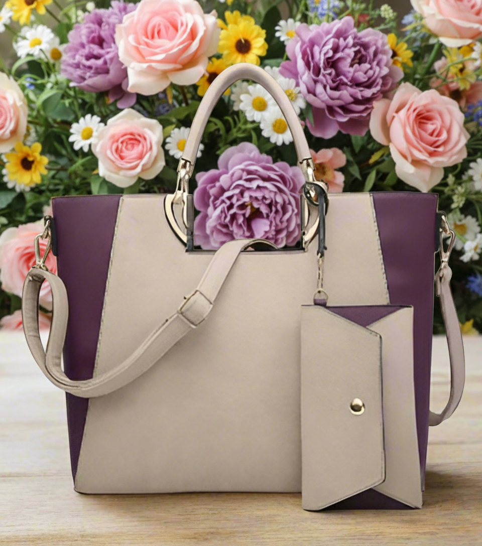 Dasein Faux Leather Semi Square Handle Tote with Matching Wristlet