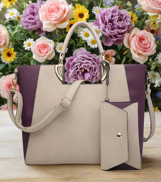 Dasein Faux Leather Semi Square Handle Tote with Matching Wristlet