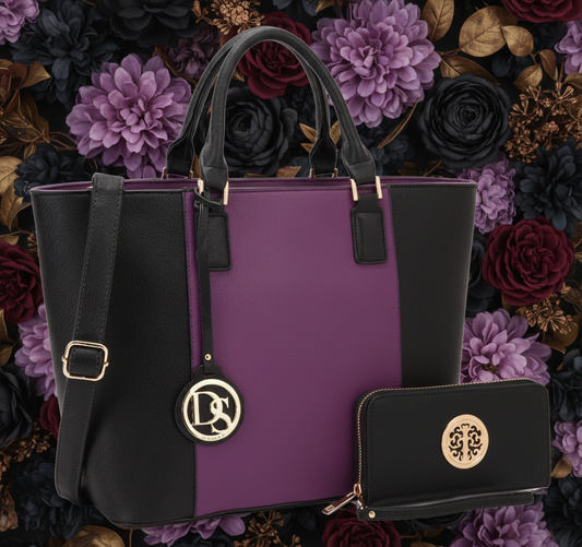Dasein Fashion Stitching Color Large Tote Bag with Matching Wallet