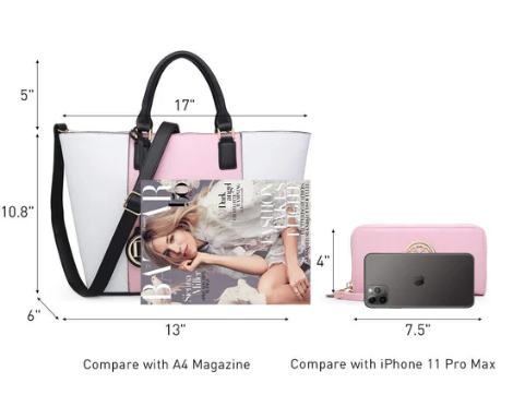 Dasein Fashion Stitching Color Large Tote Bag with Matching Wallet Dasein