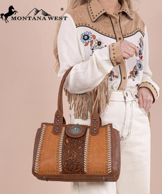 Montana West Tooled Concho Concealed Carry Tote