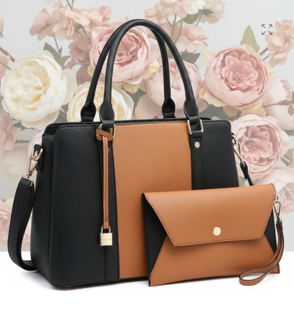 Dasein Two-Tone Padlock Satchel with Matching Wristlet