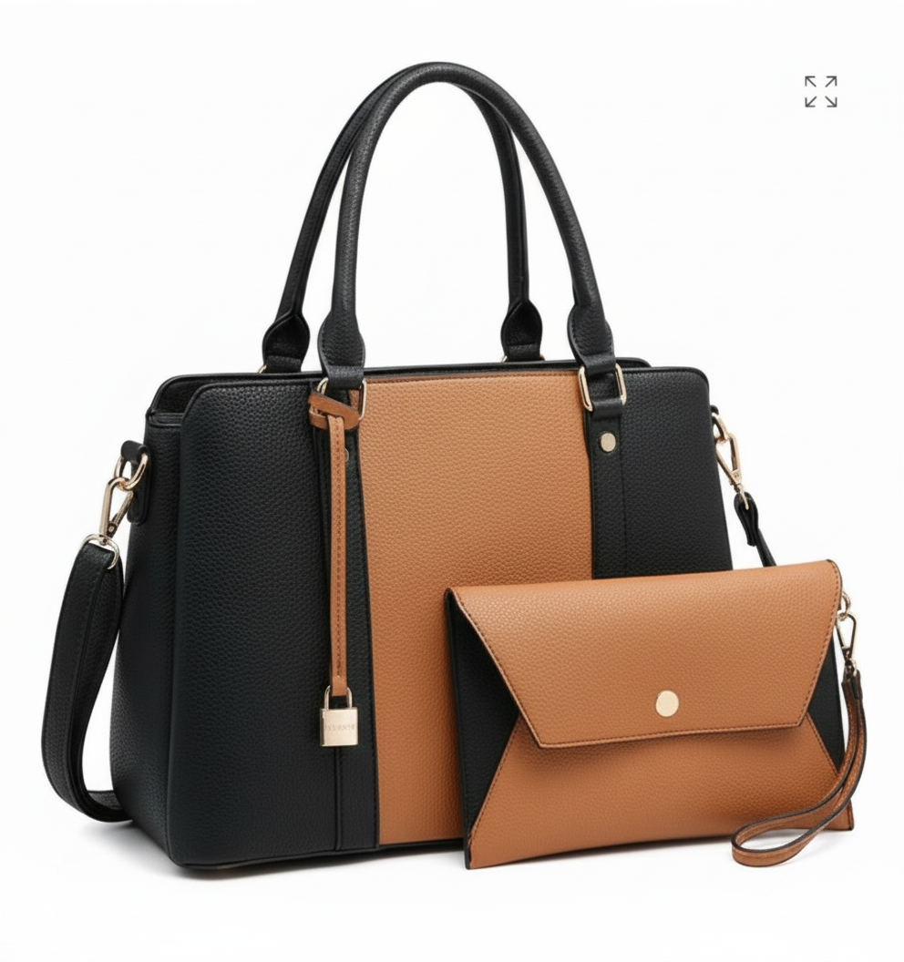 Dasein Two-Tone Padlock Satchel with Matching Wristlet
