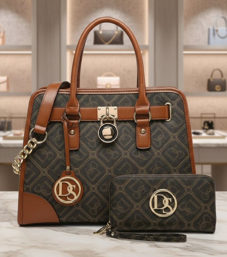 Dasein Medium Leather Satchel Chain Strap with Matching wallet