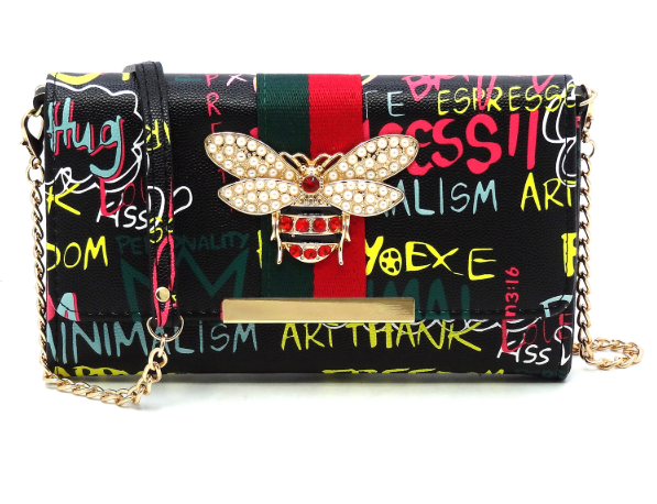 Queen Bee Stripe Graffiti Crossbody Clutch Wallet