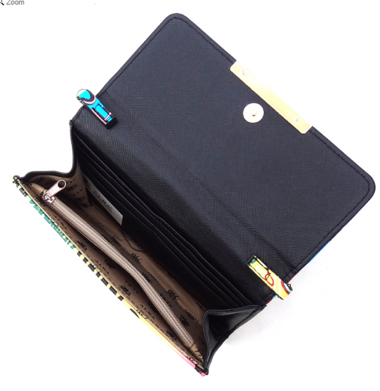 Queen Bee Stripe Graffiti Crossbody Clutch Wallet