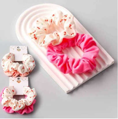 Small 2 pc Cherry Cotton Dual Scrunchies
