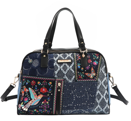 NICOLE LEE BOSQUE DE AMOR DENIM SATCHEL BAG