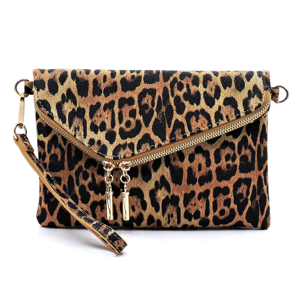 Leopard Envelope Fold over Clutch Crossbody Bag