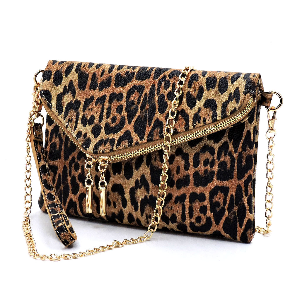 Leopard Envelope Fold over Clutch Crossbody Bag