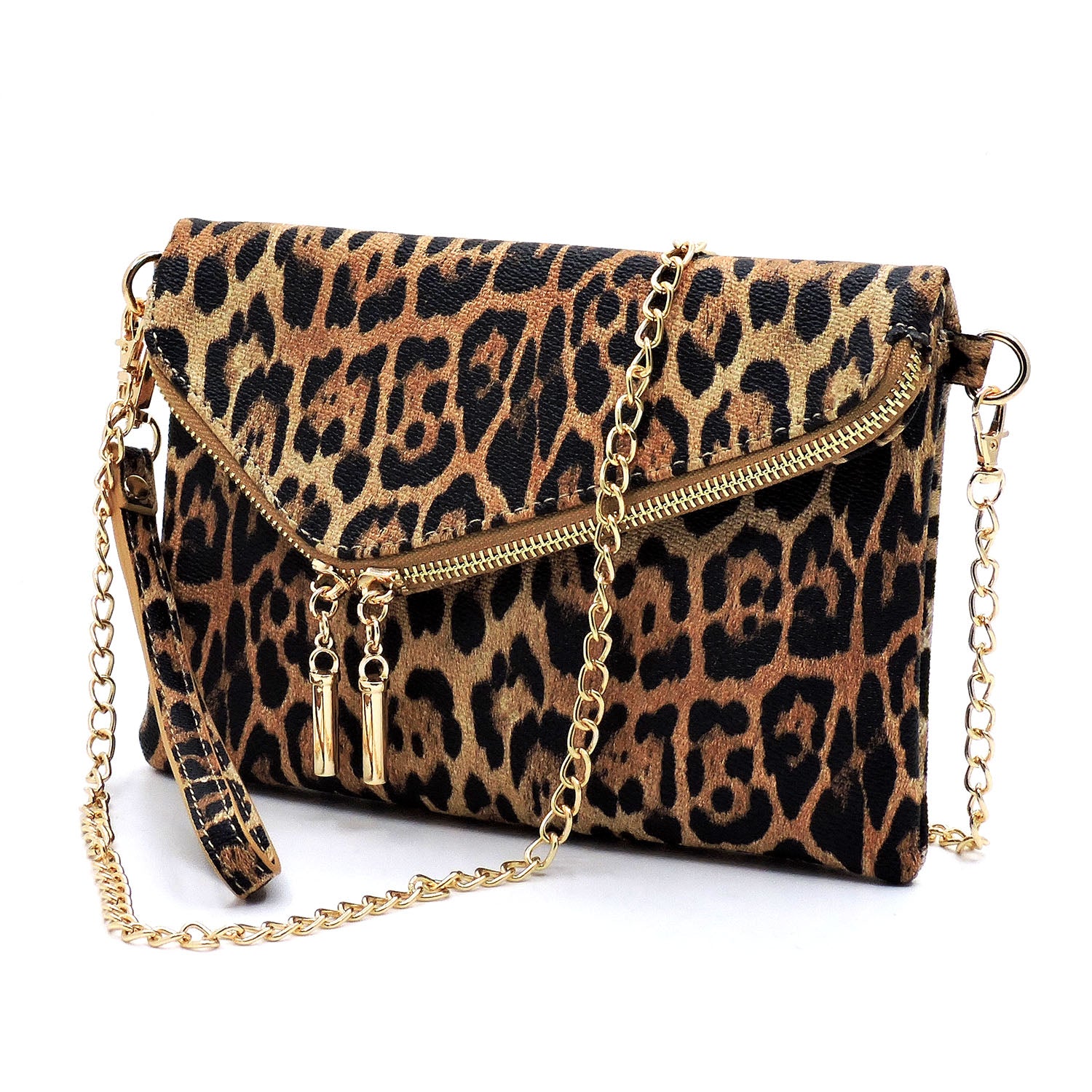 Leopard Envelope Fold over Clutch Crossbody Bag