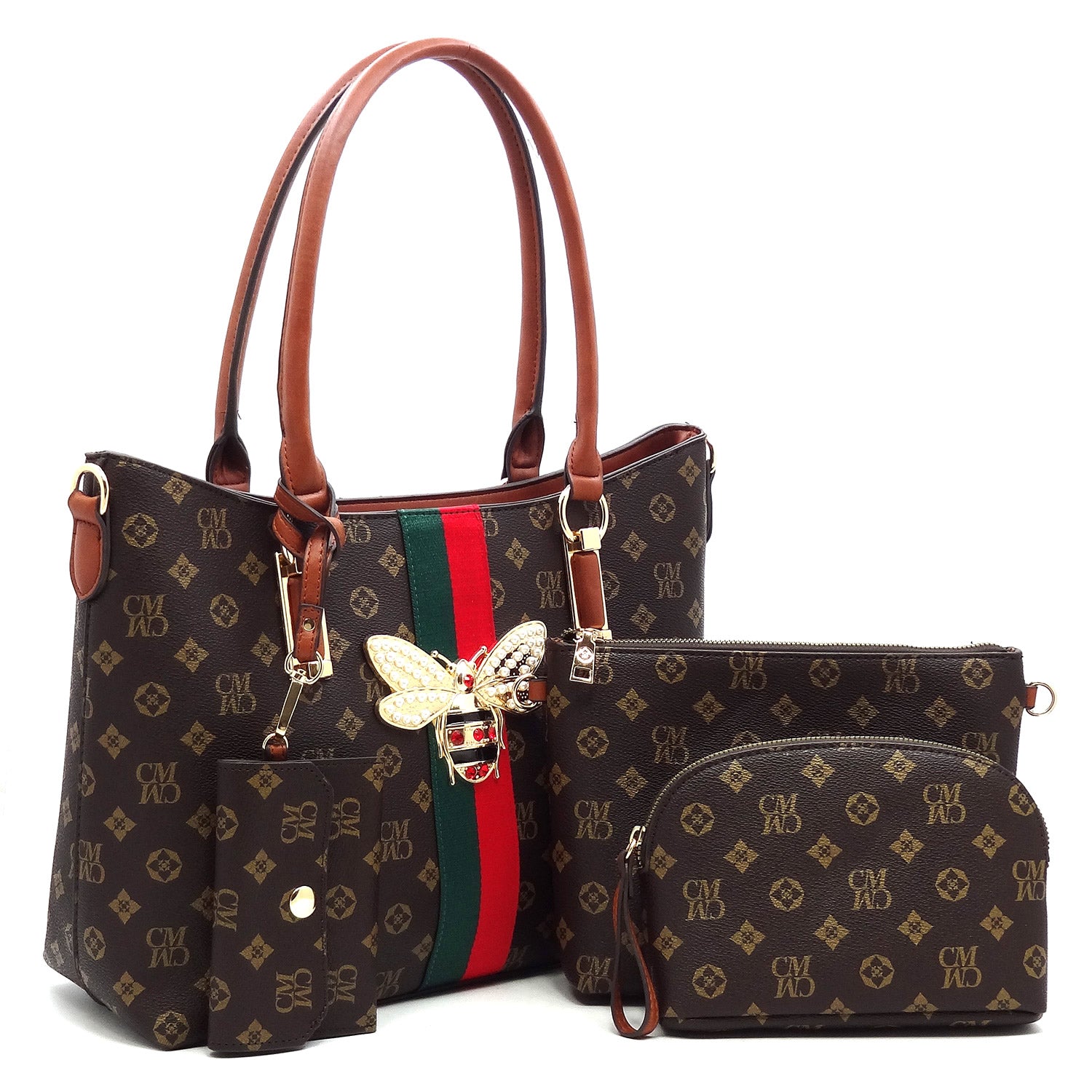 Fashion Monogram Queen Bee Stripe 4-in-1 Satchel Set