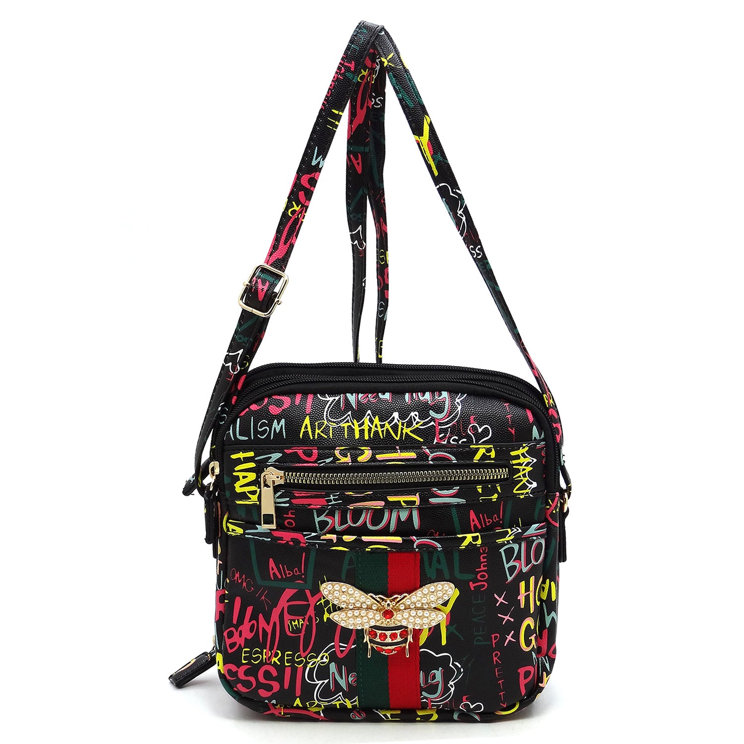 Multi Graffiti Queen Bee Stripe Crossbody Bag   pre-order