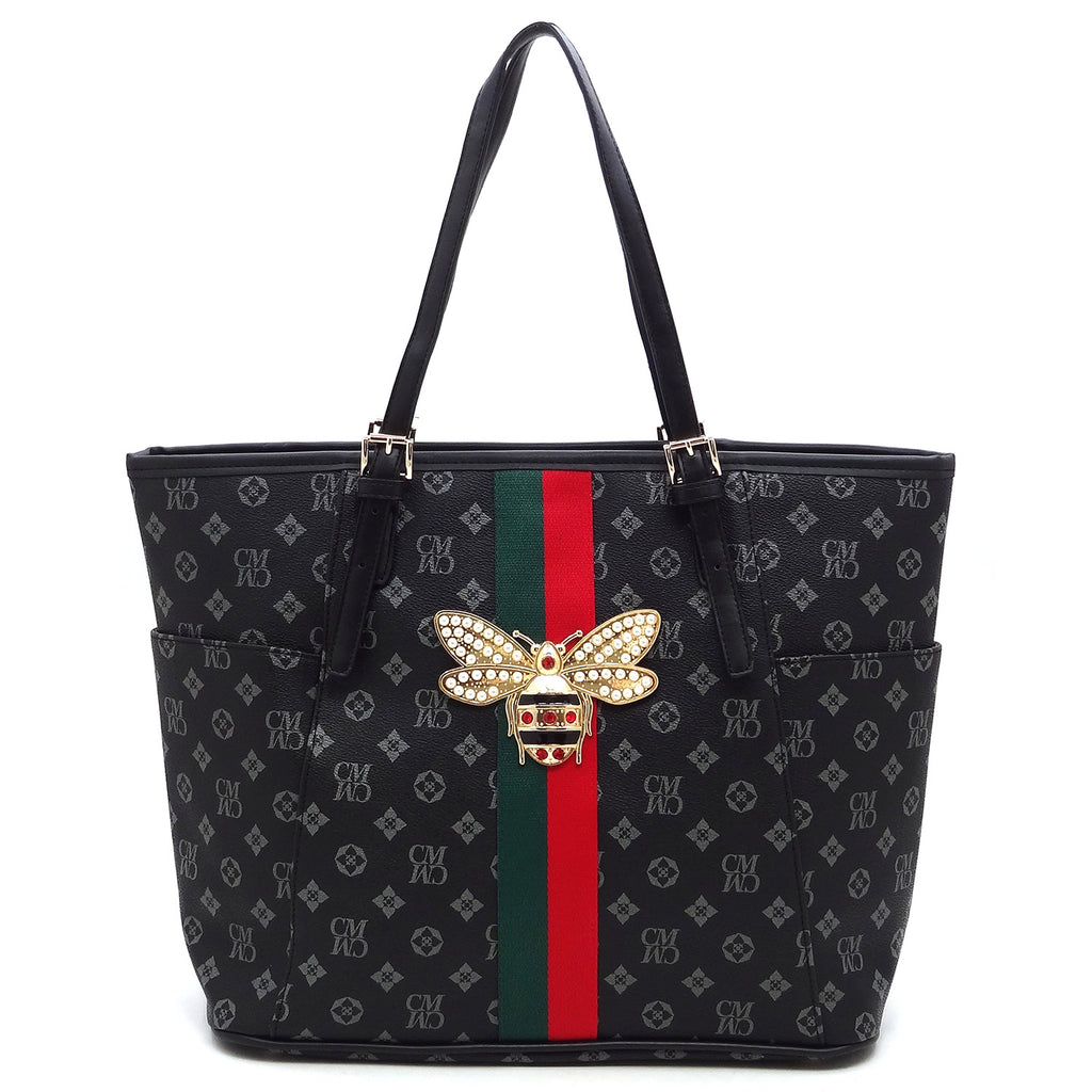 Queen Bee Stripe Monogram Signature Shopper Tote