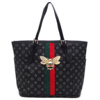 Queen Bee Stripe Monogram Signature Shopper Tote