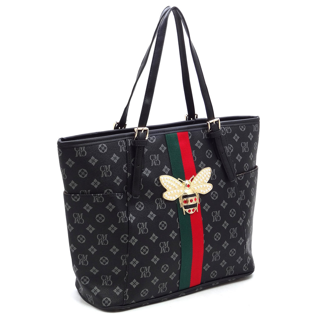 Queen Bee Stripe Monogram Signature Shopper Tote