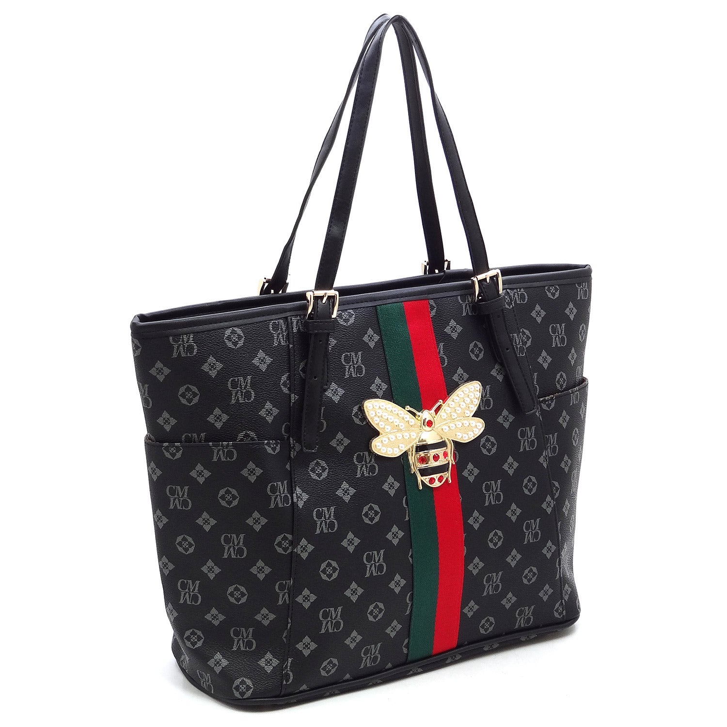 Queen Bee Stripe Monogram Signature Shopper Tote