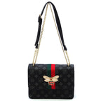 Fashion Queen Bee Stripe Monogram Flap Crossbody Bag