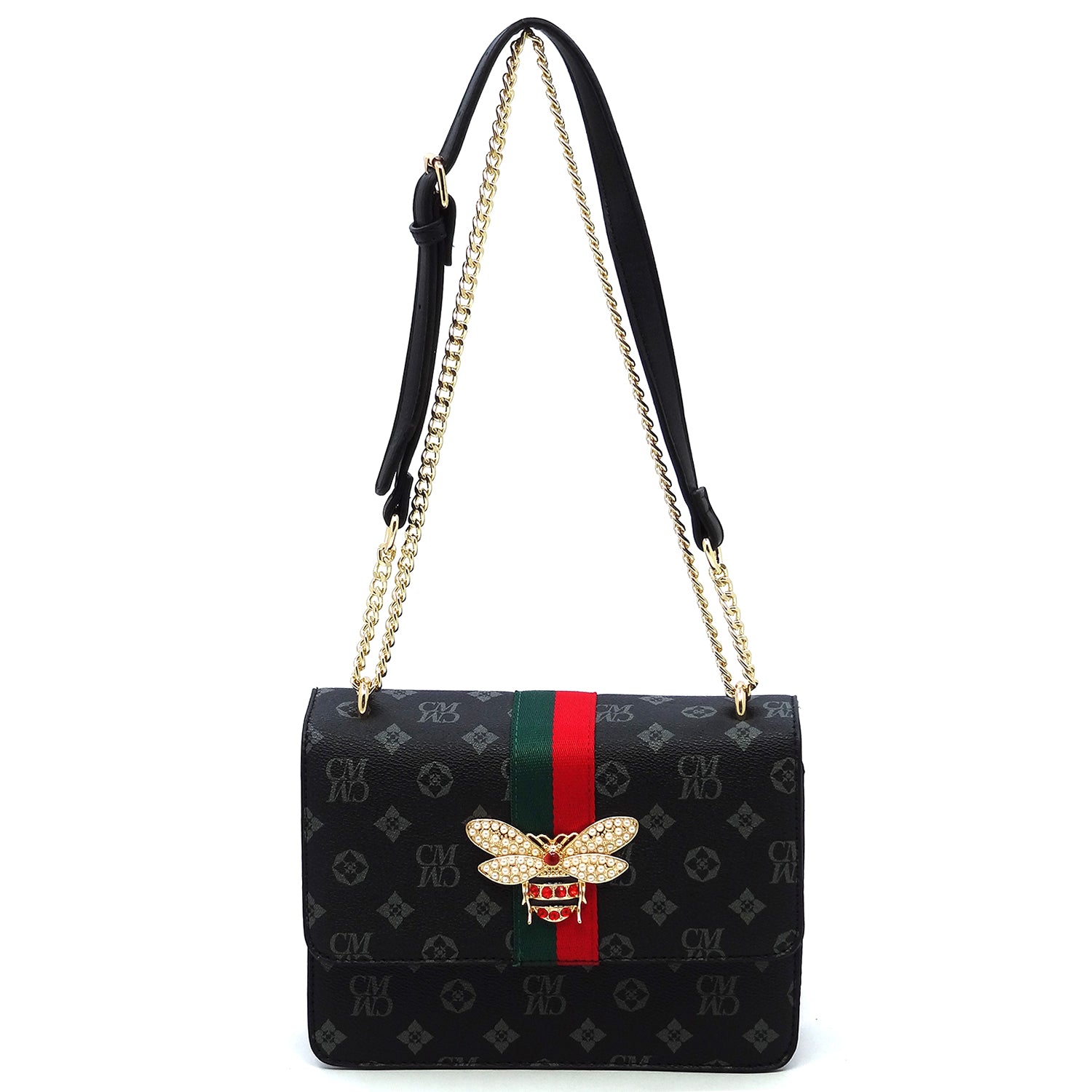 Fashion Queen Bee Stripe Monogram Flap Crossbody Bag