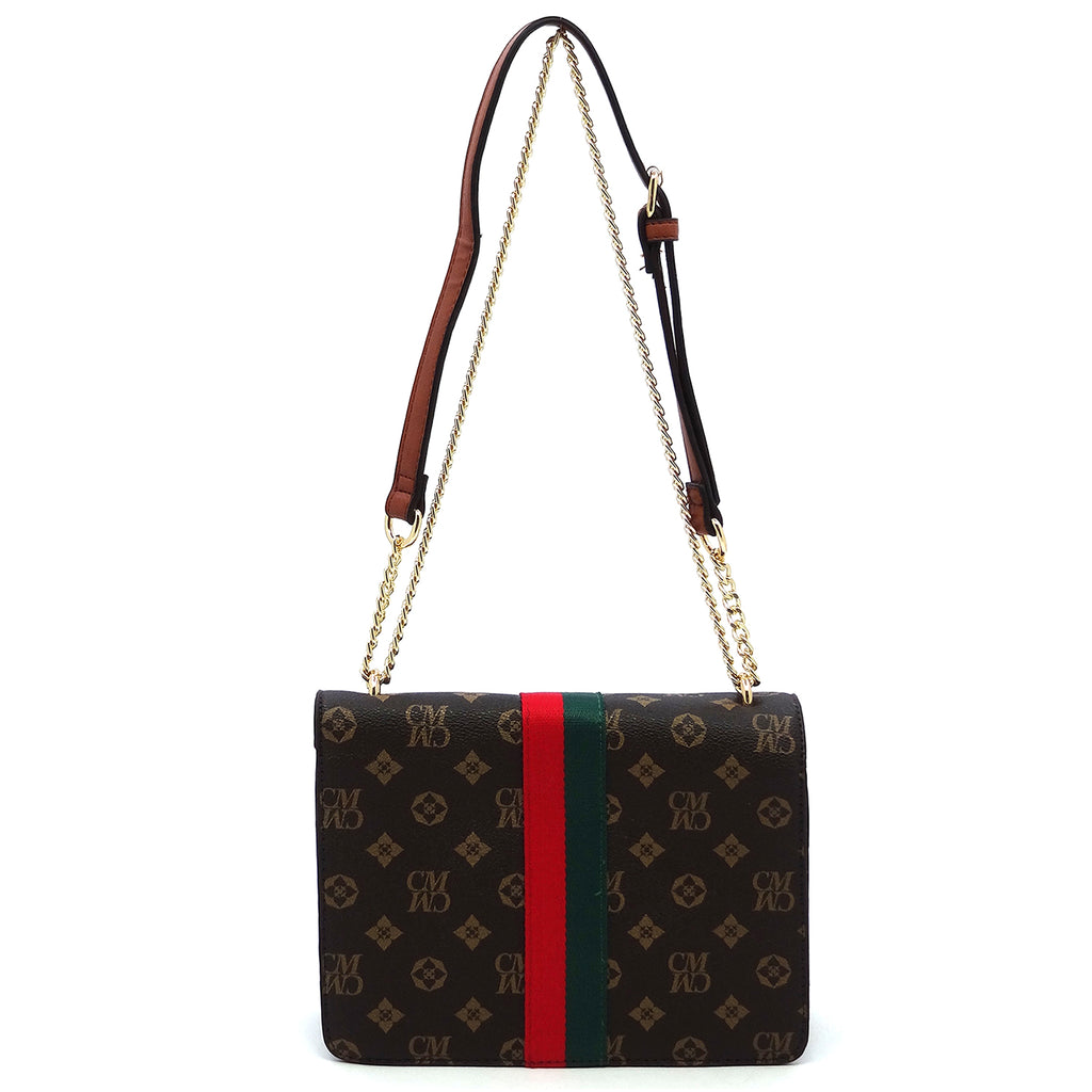 Fashion Queen Bee Stripe Monogram Flap Crossbody Bag
