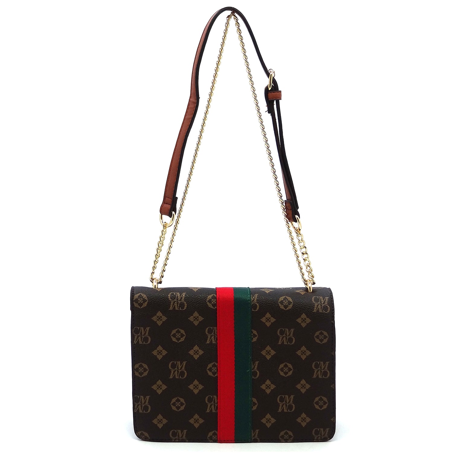 Fashion Queen Bee Stripe Monogram Flap Crossbody Bag