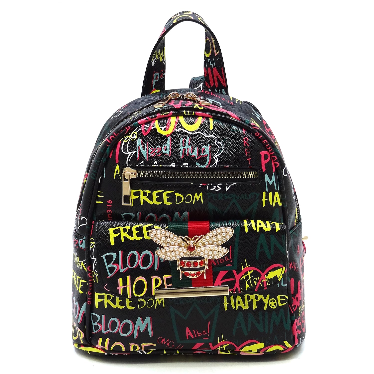 Queen Bee Stripe Graffiti Backpack