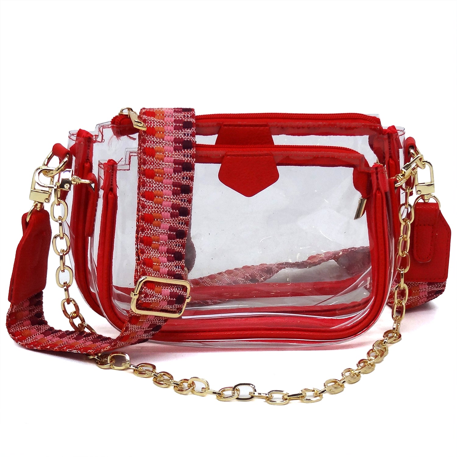 Fashion See Thru Clear 2-in-1 Crossbody Bag with Guitar Strap