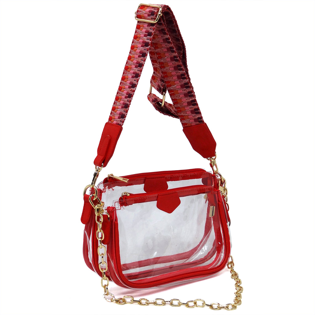 Fashion See Thru Clear 2-in-1 Crossbody Bag with Guitar Strap