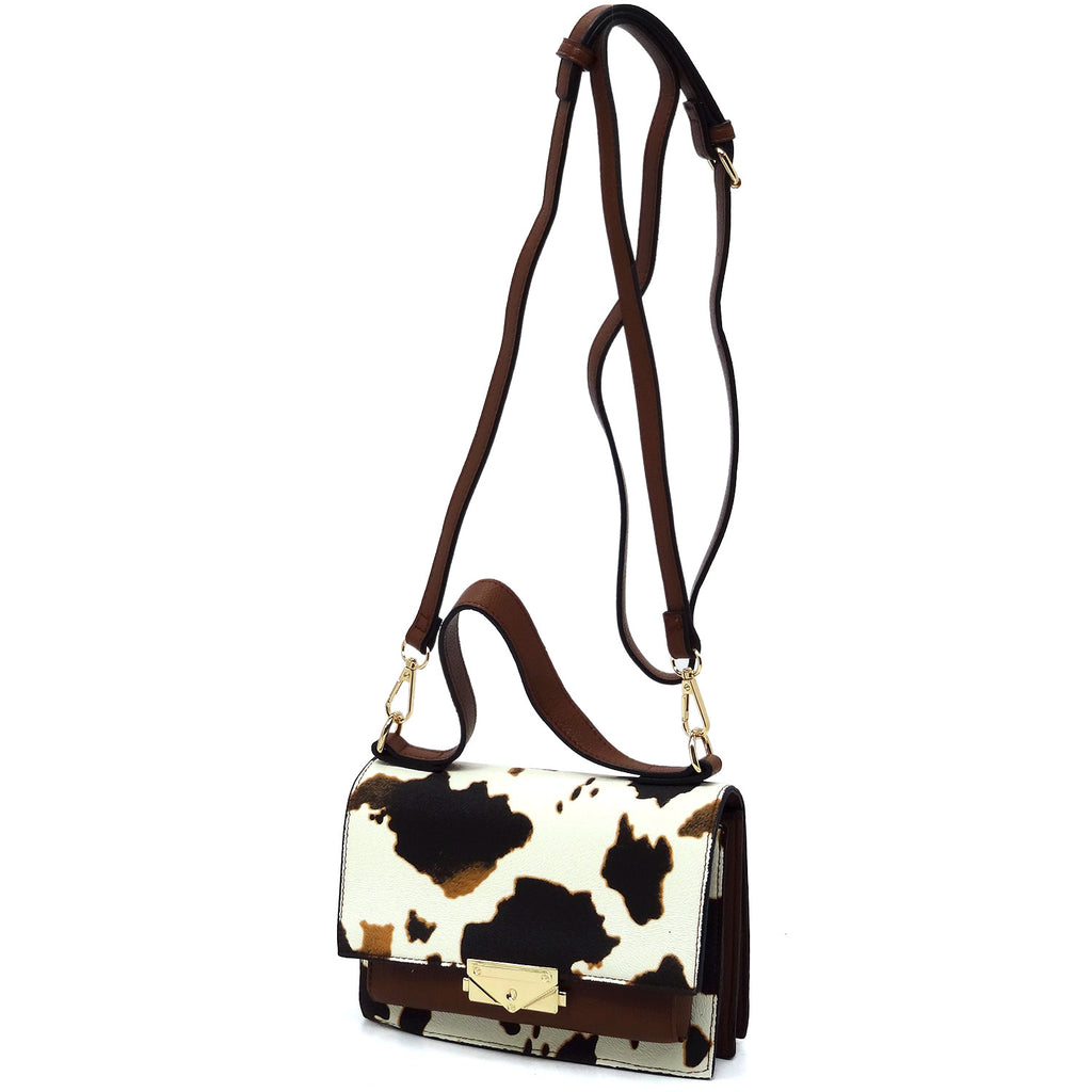 Fashion Push Lock Flap Crossbody Bag cow