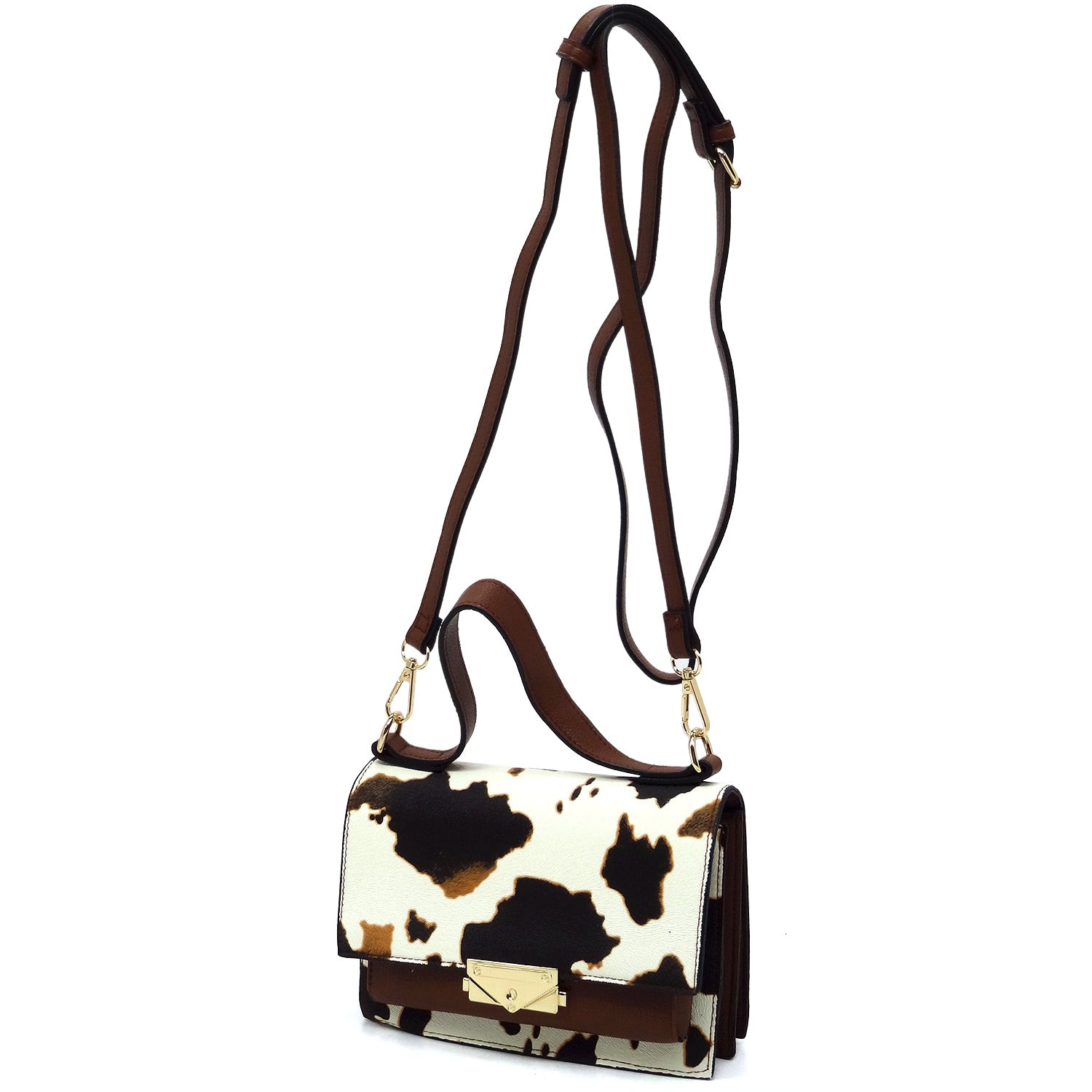 Fashion Push Lock Flap Crossbody Bag cow
