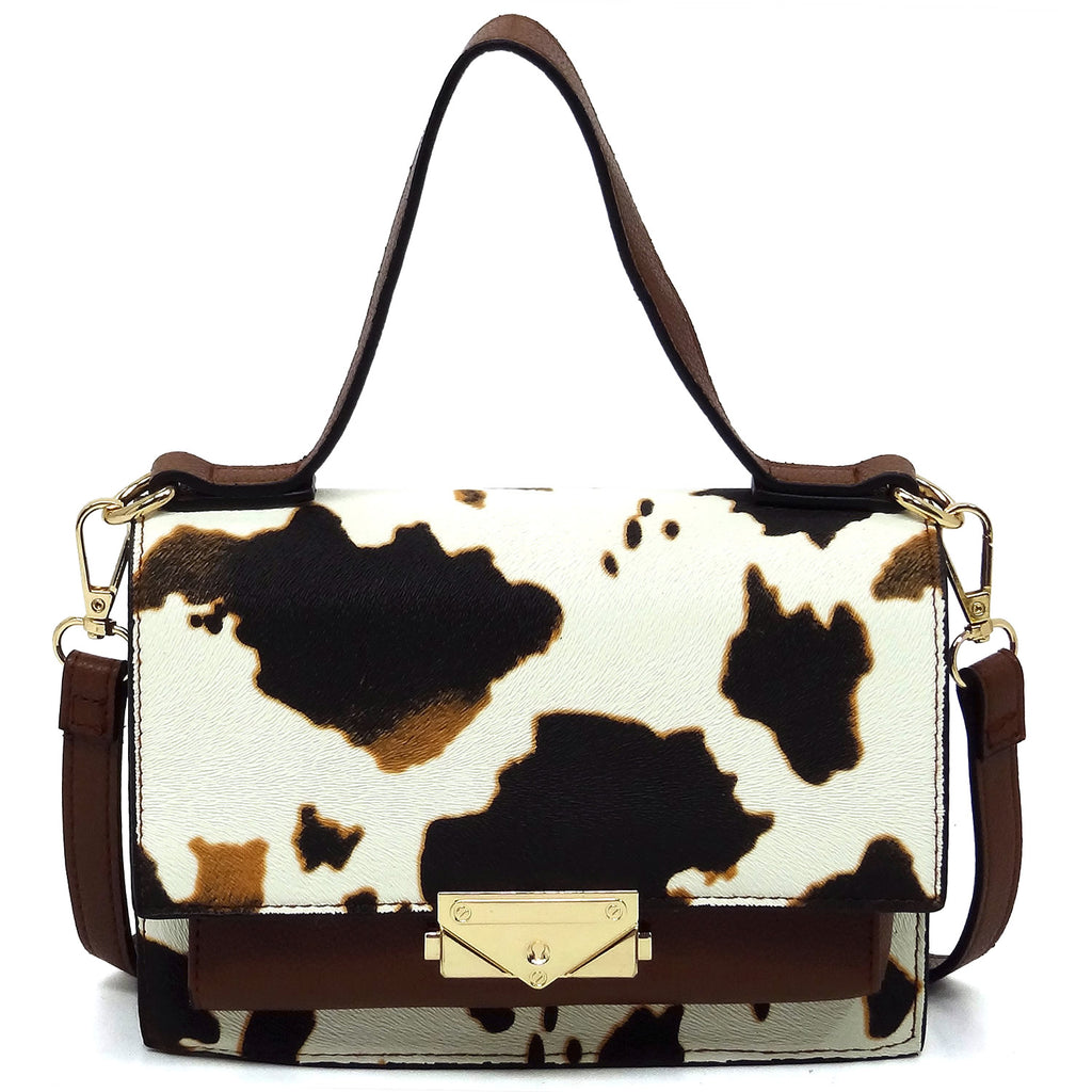 Fashion Push Lock Flap Crossbody Bag cow