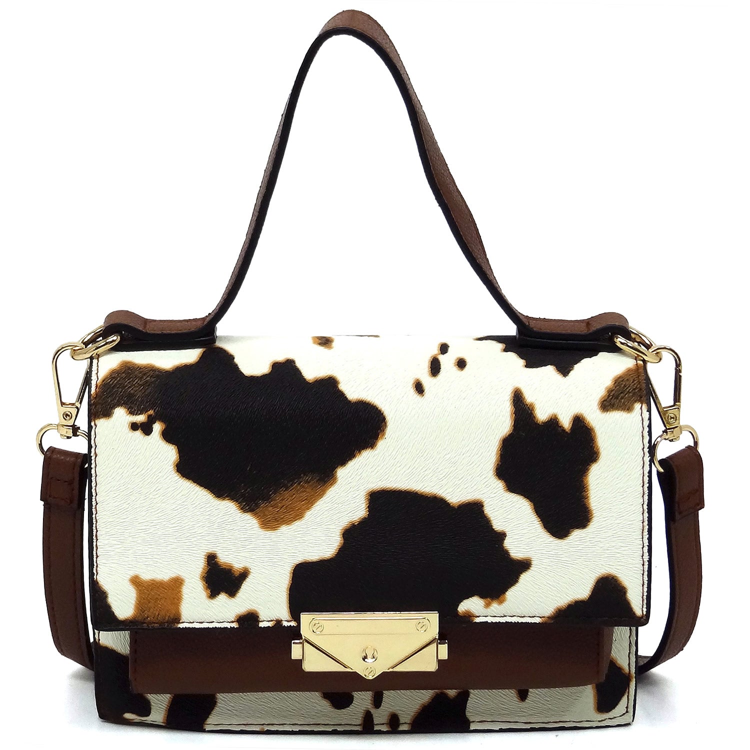 Fashion Push Lock Flap Crossbody Bag cow