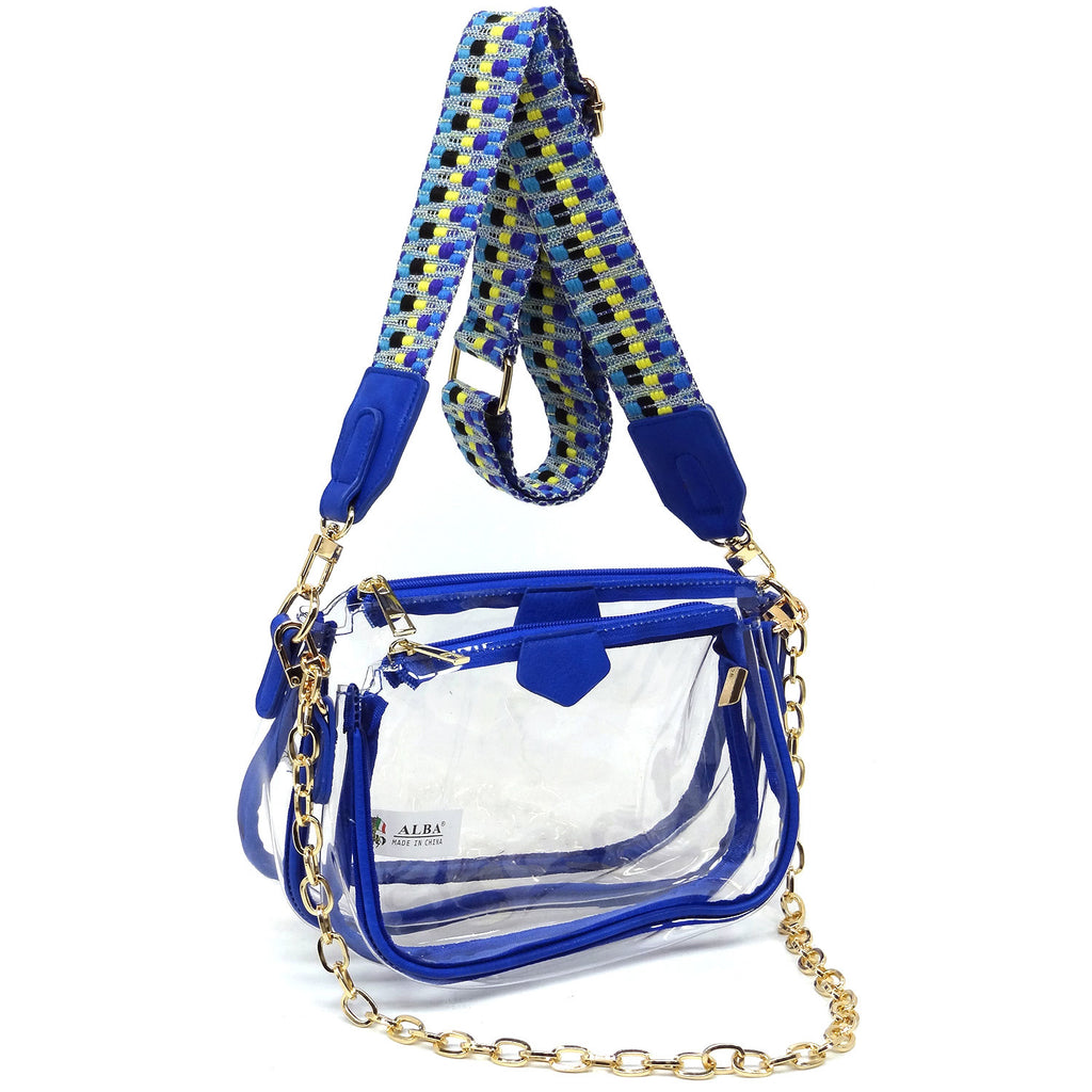 Fashion See Thru Clear 2-in-1 Crossbody Bag with Guitar Strap
