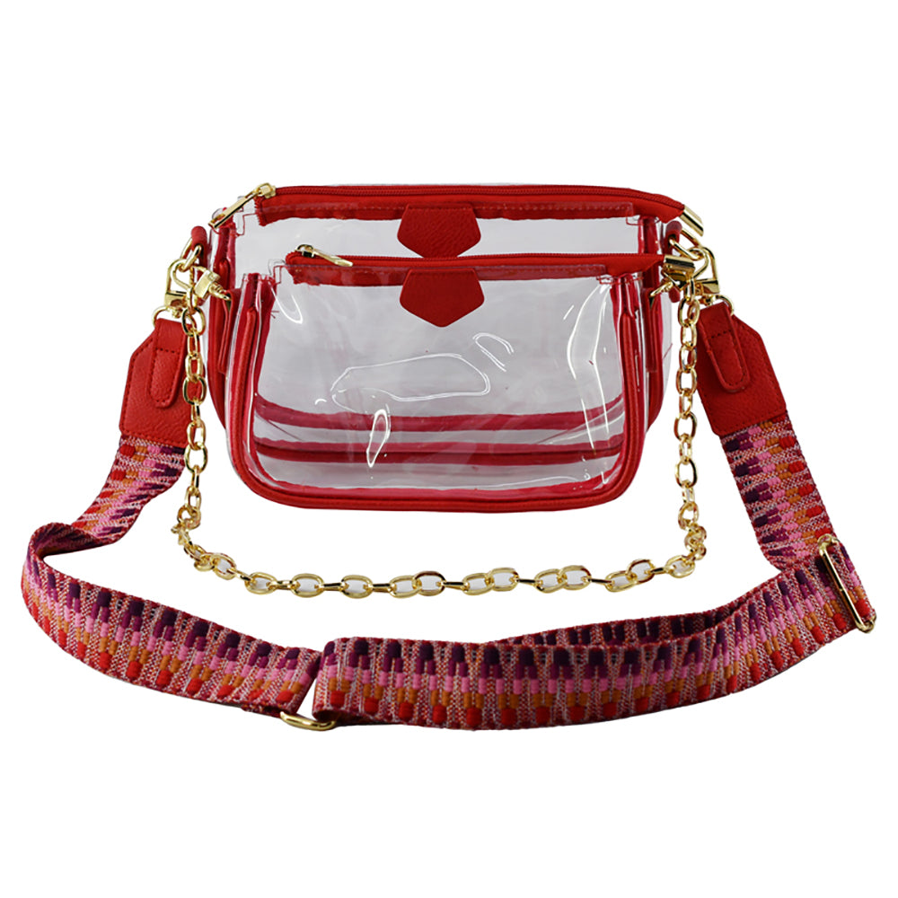 Fashion See Thru Clear 2-in-1 Crossbody Bag with Guitar Strap