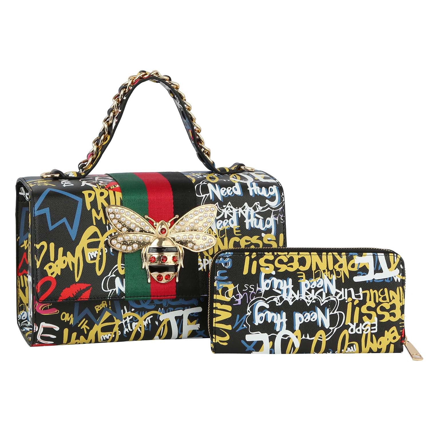 Graffiti Queen Bee Stripe 2-in-1 Boxy Satchel   pre-order