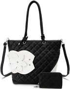 Fashion quilt flower 2pc tote bag