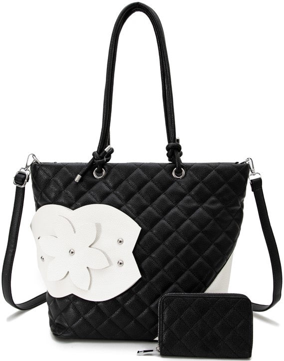 Fashion quilt flower 2pc tote bag