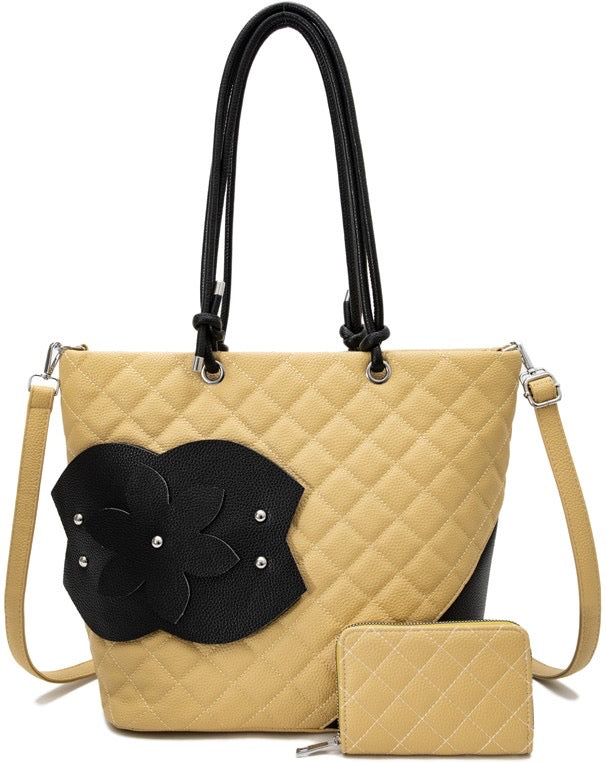 Fashion quilt flower 2pc tote bag