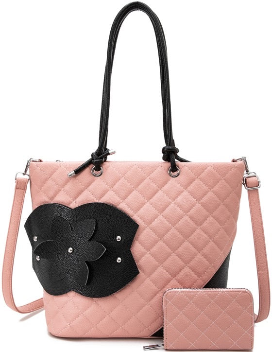 Fashion quilt flower 2pc tote bag
