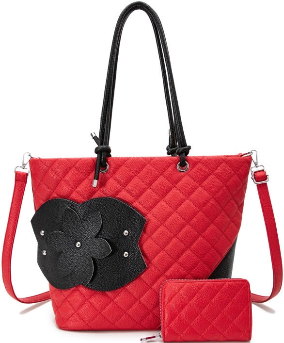 Fashion quilt flower 2pc tote bag