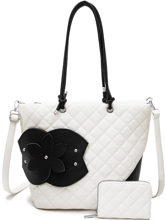 Fashion quilt flower 2pc tote bag