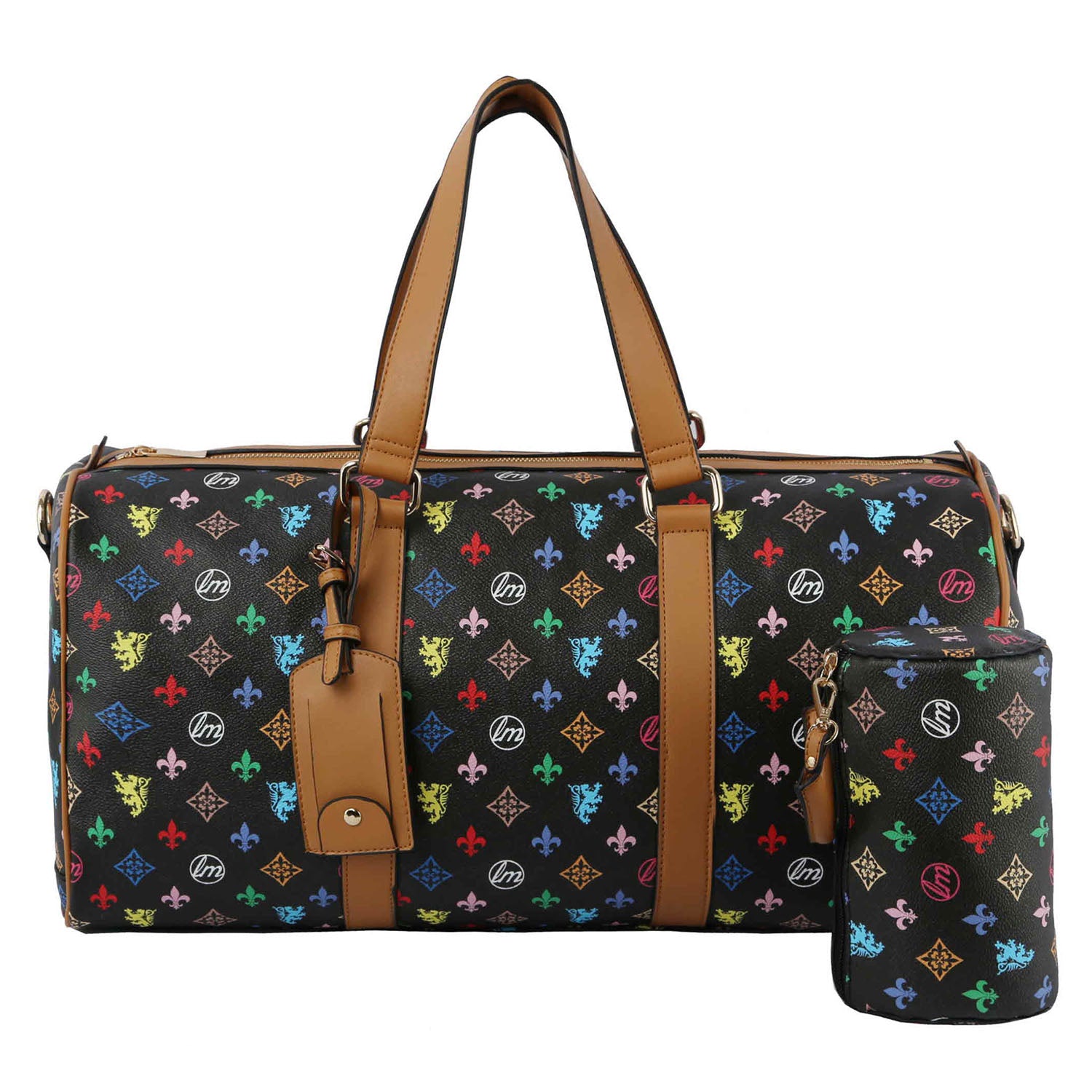 Fashion Multi Color Monogram 2-in-1 Duffle &amp; Makeup Pouch Set