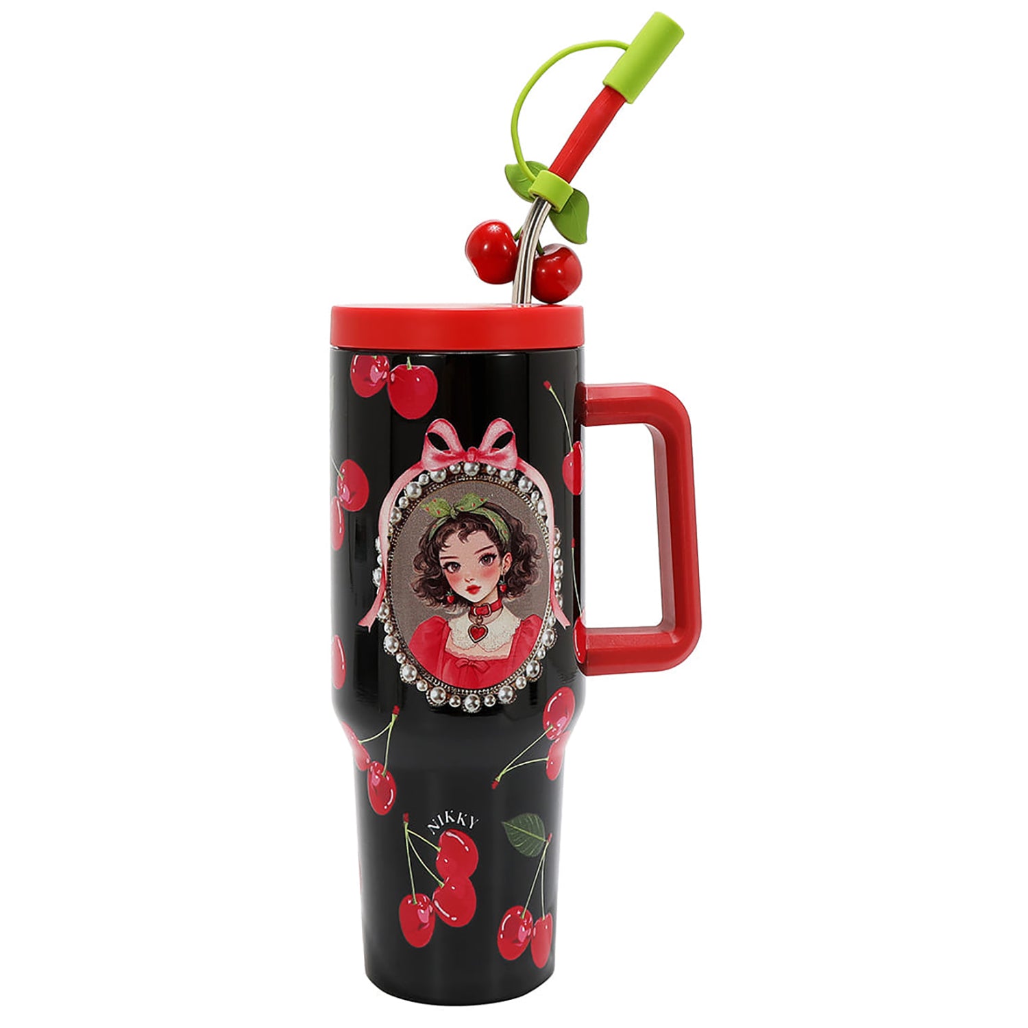 Nicole Lee 40oz HANDLED TUMBLER WITH ACCENT CHERRY STRAW (pre-order)