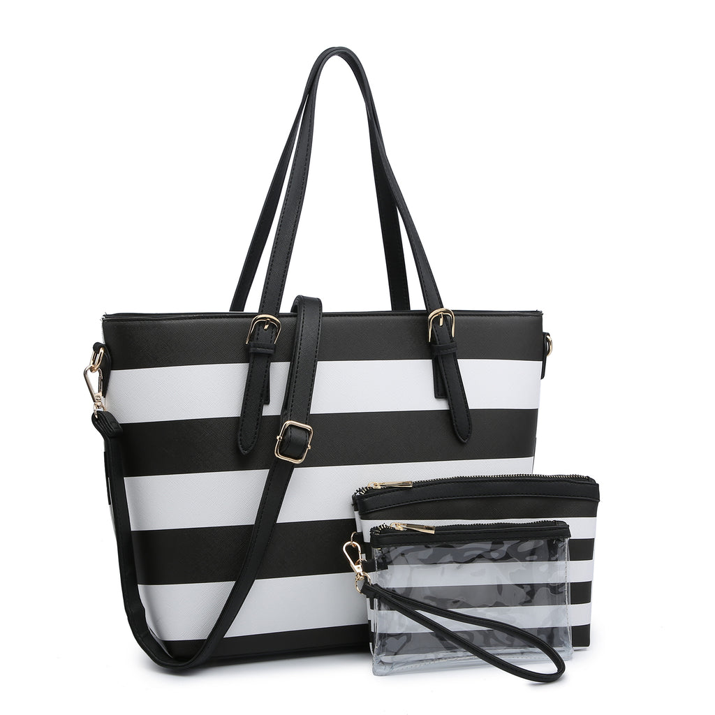 Saffiano Textured Stripe 3-in-1 Shopper Tote Bag