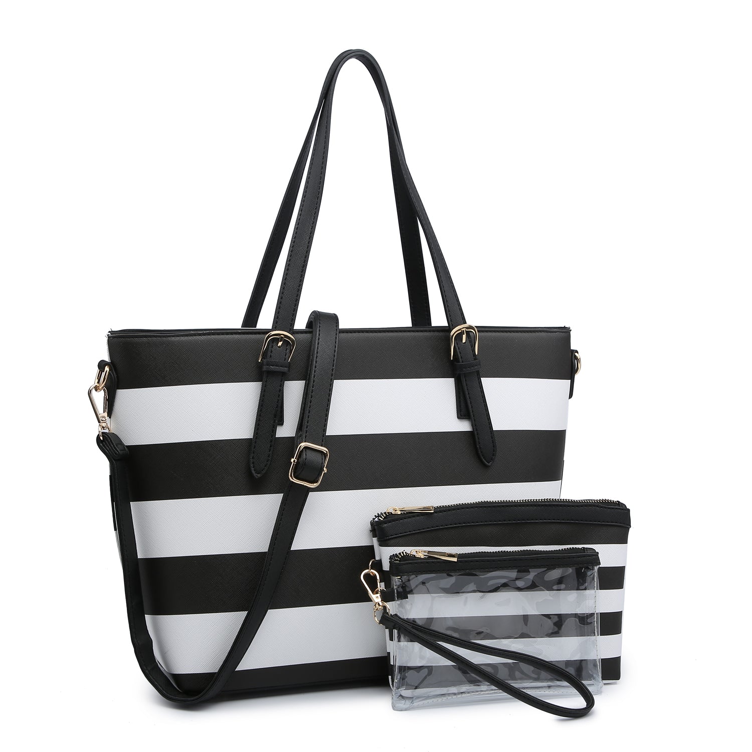 Saffiano Textured Stripe 3-in-1 Shopper Tote Bag