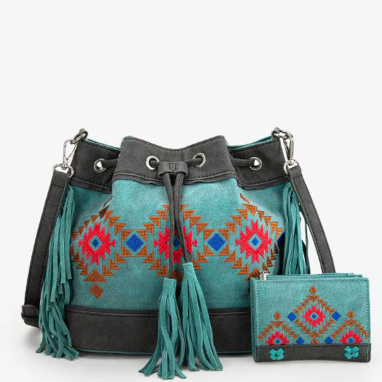 CLEARANCE Montana West Aztec Embroidered Bucket Bag Set
