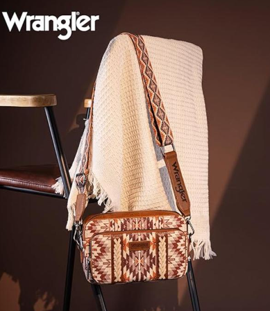 Wrangler Southwestern Pattern Dual Sided Print Crossbody Purse With Wallet Compartment